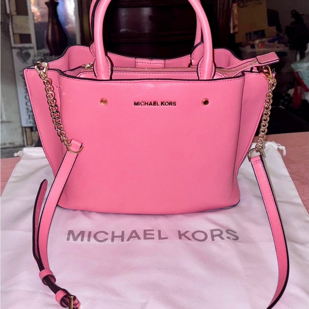 Michael Kors Vibrant Pink Shoulder Bag with Gold Accents